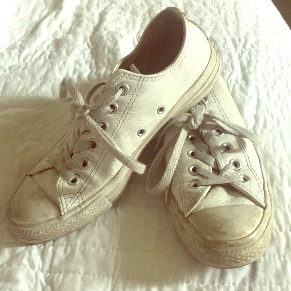 All White Women’s Leather Converse Shoes